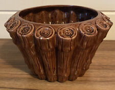 Handmade Brown Glazed Pottery Bamboo Planter Pot 1978 Made By Bobby picture