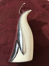 Penguin Figurine Silver And White Ceramic Sleek Christmas Ornament Large 5.5 In. picture