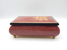 VTG MADE IN ITALY INLAID WOODEN MUSICAL JEWELRY BOX MAUVE SWISS ROMANCE MOVEMENT picture
