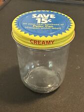 Vtg Peter Pan Creamy Peanut Butter Jar Rare HTF Lid Yellow Blue Coupon Offer picture