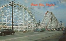 Postcard VA Ocean View Roller Coaster Amusement Park Automobiles Telephone Poles picture