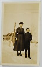 Rppc Lovely Woman with Boy Posing in Snow Postcard R1 picture