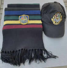 Harry Potter Hogwards Draco Crest Black Strapback Hat + Scarf Black VTG 2001 WB picture