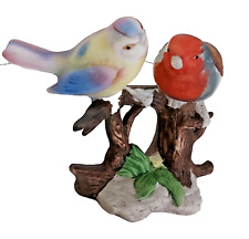 Two Birds Figurine ~ Bisque Porcelain Finch Vintage 4.5