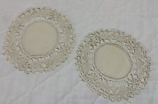 Two Vintage Small Round Doilies, Linen Center, Lace Edges, White picture