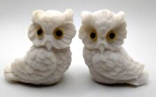 Alabaster Owls Figurines Great Horned Owl with Yellow Glass Eyes Made in Italy picture