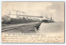 1905 View Of Lake Erie Brown Hoist In Foreground Ships Docked Lorain OH Postcard picture