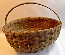 Antique Primitive Hand Woven Split Oak Handle Egg Gathering Basket picture