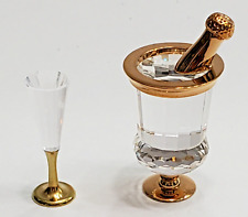 Vintage Swarovski Miniature Crystal & Gold Champaign in Ice Bucket & Flute Glass picture