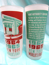 Pair 1964-65 NY Worlds Fair Green-Brown Frosted Glasses-Nice picture