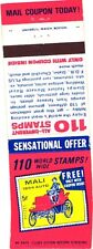 Sensational Offer, 110 World Wide Stamps Free, Coupon, Vintage Matchbook Cover picture