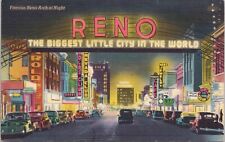 Linen PC Reno Nevada Famous Reno Arch at Night Casinos 1950s era picture