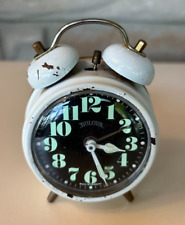 DARLING VTG Bulova Twin Bell GLOW IN DARK MINI Alarm Clock Germany - TEST VIDEO picture