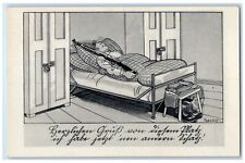 c1930's WW1 Military Soldier Sleeping With Gun Humor Germany Vintage Postcard picture