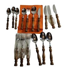 Vintage German Rostfrei Wood Handle Cutlery MCM Stainless Steel 4 Place Settings picture