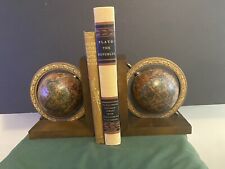 Vintage Globe Wood Bookends Old World Map Rotating Spinning Handcrafted in Italy picture