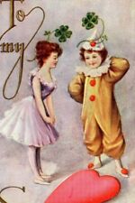 C.1910s Valentines Adorable Children Clown Costume Boy & GIrl Clover. Postcard picture