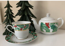 Dayspring Christmas  4pc Teapot  Cup And Saucer Set, Holly And Berries Rom 15:13 picture