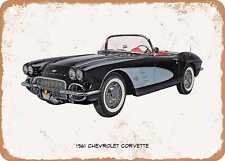Classic Car Art - 1961 Chevrolet Corvette Oil Painting - Rusty Look Metal Sign picture
