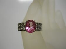 Natural Pink Spinel & Zircon Sterling Silver Ring Size 7.5 Gemstone Jewelry #818 picture