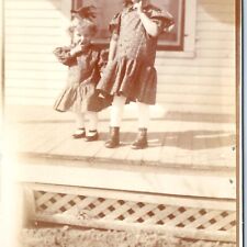 c1910s Colorado Cute Little Girls RPPC House Kids Finger Mouth Real Photo A147 picture