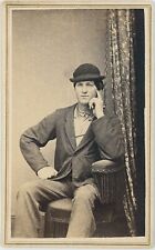 Nicely Posed Young Gentleman Hat Touching Face 1860s CDV Carte de Visite V690 picture