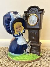 Vintage 1974 Byron Molds Ceramic Bonnet Girl With Cat Grandfather Clock  Working picture