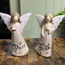 Tii Collections P2235 Lg Resin Angel Peace holding a Pink Rose & Faith Set Of 2 picture