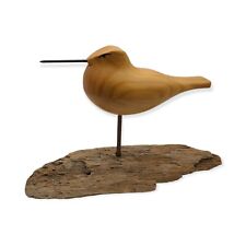 Primitive Hand Carved Wood Shore Bird Folk Art Sculpture Natural Driftwood Base picture