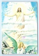 Jesus Ascending into Heaven Praying Angel Painting Postcard Posted picture