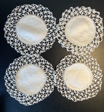 4 Charming Antique Vintage White Round Lace Coasters Knitted lace or broomstick picture