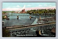 Waterville ME-Maine, The Kennebec River, Aerial, Vintage Souvenir Postcard picture
