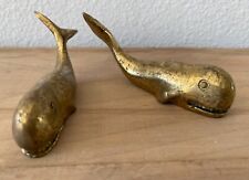 Pair of Brass Tiny Whales Beach Seaside Costal Decor picture