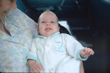 1967 Woman Mom Holding Smiling Baby in Backseat of Car Vintage 35mm Slide picture