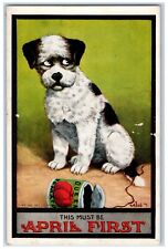 c1910's Angry Cute Dog Open Can This Must Be April First Wall Antique Postcard picture