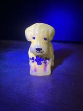 Boyd Art Glass Christmas Dog Figurine In Harvest Gold Painted Purple Flower picture