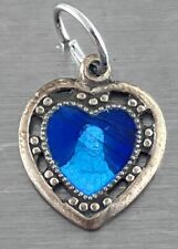 Vintage Catholic Blue Enamel Silver Tone Heart Religious Medal picture