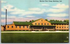 Vtg Service Club Camp Atterbury Indiana IN 1940s Army Linen View Postcard picture