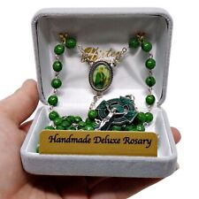 Silver Toned Celtic Crucifix St Patrick Shamrock Design Bead Deluxe Rosary 21 In picture