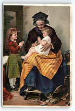 c1880 DR JAYNE'S TONIC VERMIFUGE THE MORNING PRAYER VICTORIAN TRADE CARD Z4137 picture