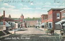 Vintage 1908 Postcard Lisbon Falls Maine Main Street Horse Carriage color photo picture
