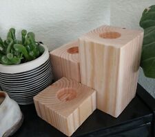 Handmade Wooden Candle Holder Set Of 3 picture