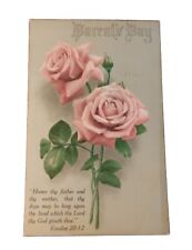 PARENTS DAY Pink Roses Vintage Postcard Exodus 20:12  Posted 1917 Biblical picture