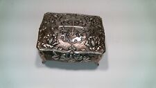  Vintage Silver Clad Small Footed Jewelry Trinket Box, Raised Pattern picture