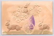c1905~Easter Bunnies in Floral Egg Chariot~Anthropomorphic Art~Antique Postcard picture