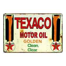 TEXACO GOLDEN MOTOR OIL CLEAN CLEAR TIN SIGN 8