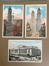 Set of Three New York City Postcards Singer Building, Public Library, Woolworth picture