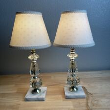 Vtg Pair Lamps Candle Stick Dresser Bedside Art Deco Stack Glass Crystal Marble picture