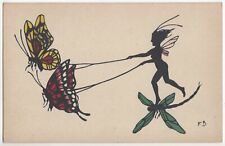 1910 Fantasy Fairy Rides Mosquito, Butterflies, Artist Signed Silhouette picture