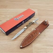Queen Winter Bottom Fixed Folder Knife Stainless Steel Blade Jigged Bone Handle picture